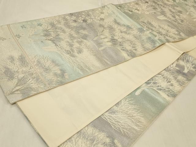 平和屋着物◎六通柄袋帯 樹林文 銀糸 正絹 逸品 CABB8309in