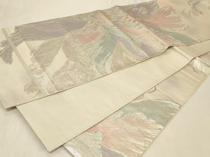 平和屋着物◎六通柄袋帯 草花文 金銀糸 正絹 逸品 CABB8323in