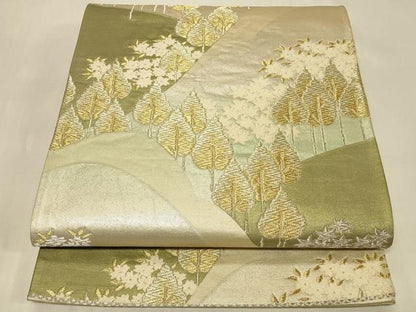 平和屋着物◎六通柄袋帯 唐織 樹林文 金銀糸 正絹 逸品 CABB8333in