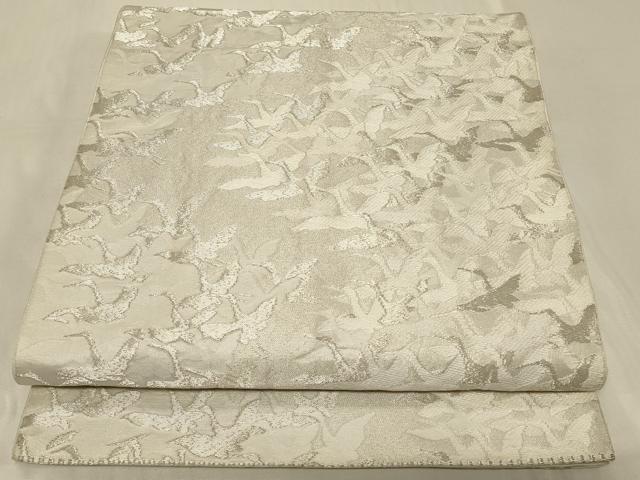 平和屋着物◎六通柄袋帯 飛鶴文 銀糸 正絹 逸品 CABB8334in