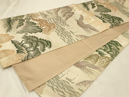平和屋着物◎全通柄袋帯 風景花鳥文 舟 正絹 逸品 CABB8336in
