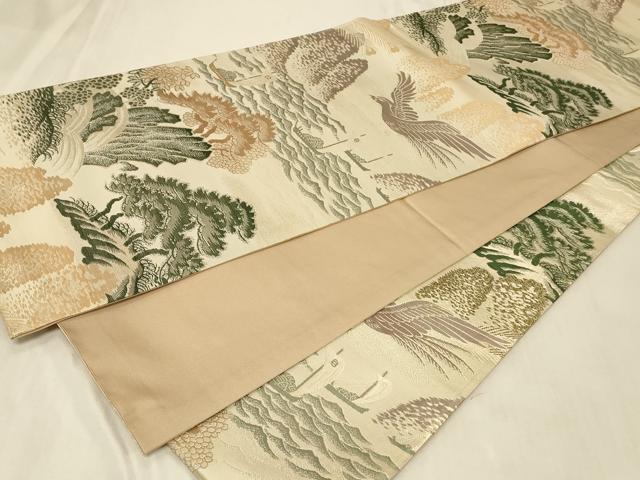 平和屋着物◎全通柄袋帯 風景花鳥文 舟 正絹 逸品 CABB8336in