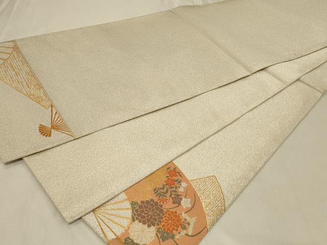 平和屋着物◎太鼓柄袋帯 綴れ 扇面草花文 金銀糸 正絹 逸品 CABB8338in
