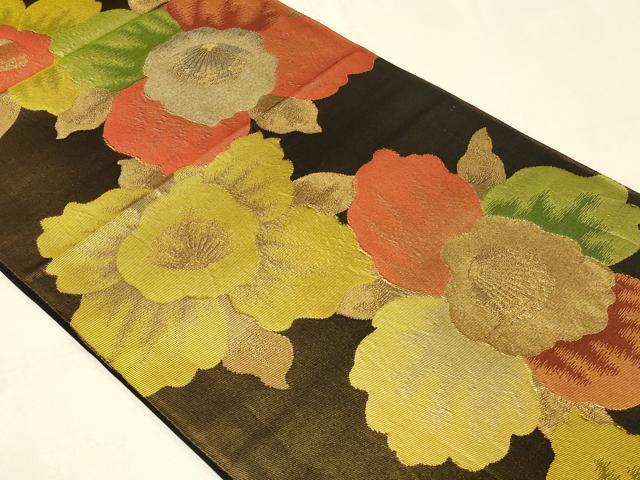 平和屋着物◎六通柄袋帯 舞花文 黒地 金糸 正絹 逸品 CABB8339in