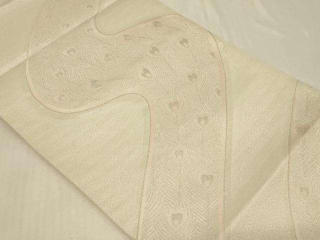 平和屋着物◎六通柄袋帯 唐織 道長孔雀羽文 銀糸 正絹 逸品 CABB8346in