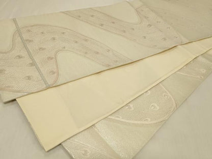 平和屋着物◎六通柄袋帯 唐織 道長孔雀羽文 銀糸 正絹 逸品 CABB8346in