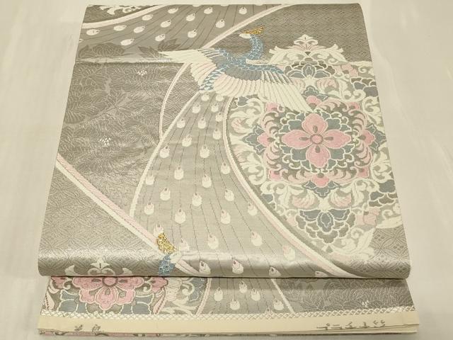 平和屋着物◎六通柄袋帯　唐織　花鳥　プラチナ箔　正絹　逸品　CABB8347in