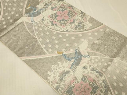 平和屋着物◎六通柄袋帯　唐織　花鳥　プラチナ箔　正絹　逸品　CABB8347in