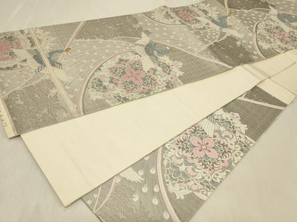 平和屋着物◎六通柄袋帯　唐織　花鳥　プラチナ箔　正絹　逸品　CABB8347in