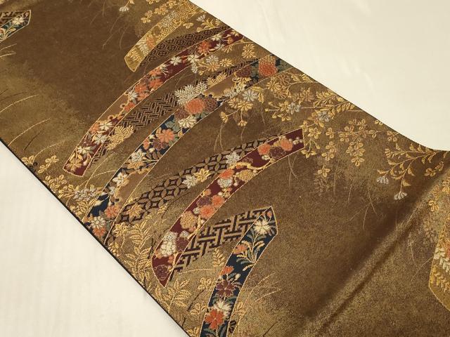 平和屋着物◎六通柄袋帯　唐織　愁楽熨斗紋様　金銀糸　正絹　逸品　CABB8350in