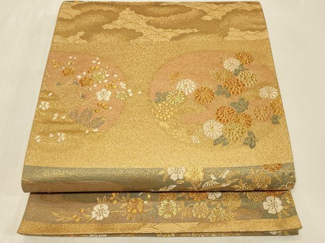 平和屋着物◎六通柄袋帯　横段花鳥丸文　金糸　正絹　逸品　CABB8351in