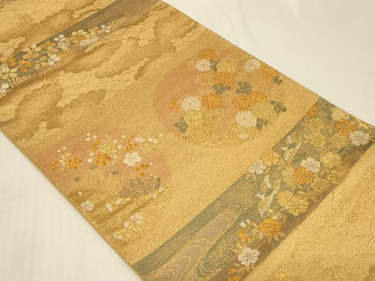 平和屋着物◎六通柄袋帯　横段花鳥丸文　金糸　正絹　逸品　CABB8351in