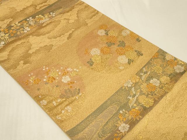 平和屋着物◎六通柄袋帯　横段花鳥丸文　金糸　正絹　逸品　CABB8351in