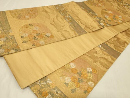 平和屋着物◎六通柄袋帯　横段花鳥丸文　金糸　正絹　逸品　CABB8351in