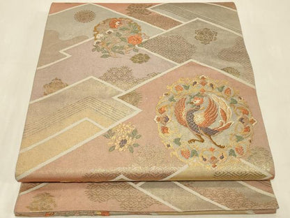 平和屋着物◎六通柄袋帯 菱取唐草鳳文 手織 金糸 正絹 逸品 CABB8355in