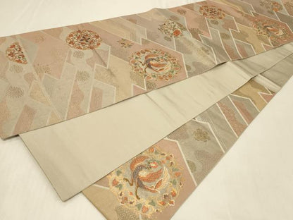 平和屋着物◎六通柄袋帯 菱取唐草鳳文 手織 金糸 正絹 逸品 CABB8355in