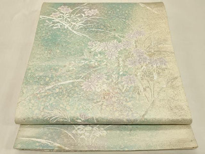 平和屋着物◎六通柄袋帯 草花文 銀糸 正絹 逸品 CABB8358in