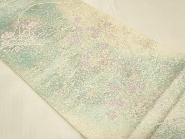平和屋着物◎六通柄袋帯 草花文 銀糸 正絹 逸品 CABB8358in