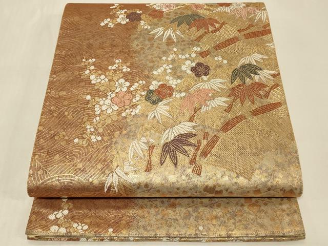 平和屋着物◎六通柄袋帯 唐織 献上檜垣文 金糸 正絹 逸品 CABB8361in