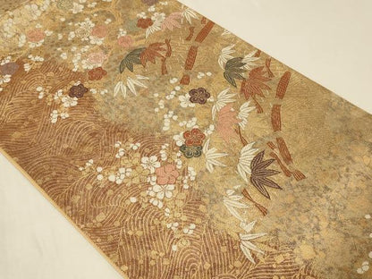平和屋着物◎六通柄袋帯 唐織 献上檜垣文 金糸 正絹 逸品 CABB8361in