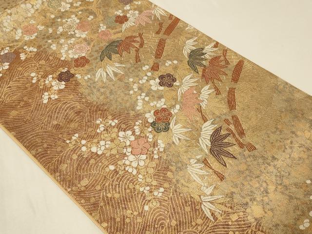平和屋着物◎六通柄袋帯 唐織 献上檜垣文 金糸 正絹 逸品 CABB8361in