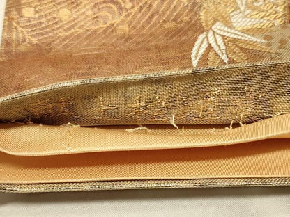 平和屋着物◎六通柄袋帯 唐織 献上檜垣文 金糸 正絹 逸品 CABB8361in