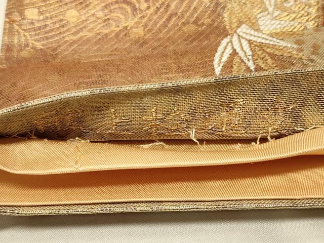 平和屋着物◎六通柄袋帯 唐織 献上檜垣文 金糸 正絹 逸品 CABB8361in