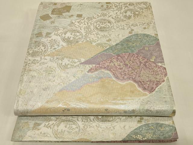 平和屋着物◎六通柄袋帯　遠山花丸文　金銀糸　正絹　逸品　CABB8363in