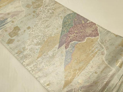 平和屋着物◎六通柄袋帯　遠山花丸文　金銀糸　正絹　逸品　CABB8363in