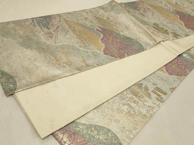 平和屋着物◎六通柄袋帯　遠山花丸文　金銀糸　正絹　逸品　CABB8363in
