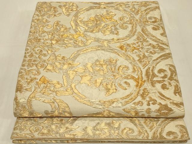 平和屋着物◎六通柄袋帯 更紗花丸文 金糸 正絹 逸品 CABB8370in