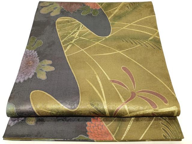 平和屋着物◎六通柄袋帯 草花文 正絹 逸品 CABB8373in