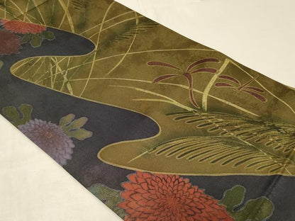 平和屋着物◎六通柄袋帯 草花文 正絹 逸品 CABB8373in
