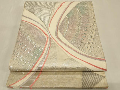 平和屋着物◎六通柄袋帯 唐織 孔雀羽文 銀糸 正絹 逸品 CABB8375in