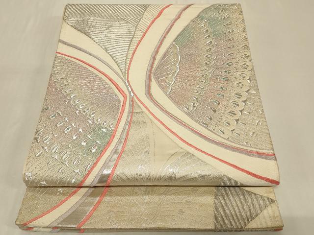 平和屋着物◎六通柄袋帯 唐織 孔雀羽文 銀糸 正絹 逸品 CABB8375in