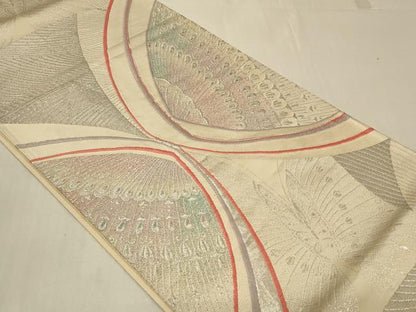 平和屋着物◎六通柄袋帯 唐織 孔雀羽文 銀糸 正絹 逸品 CABB8375in