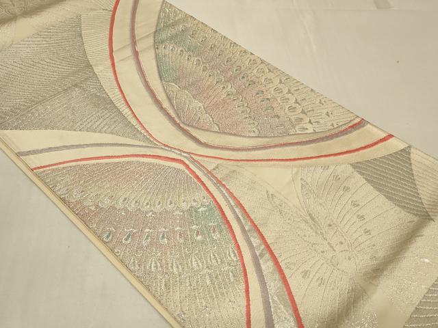 平和屋着物◎六通柄袋帯 唐織 孔雀羽文 銀糸 正絹 逸品 CABB8375in