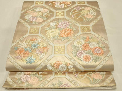 平和屋着物◎六通柄袋帯 唐織 蜀江草花丸文 金糸 正絹 逸品 CABB8376in