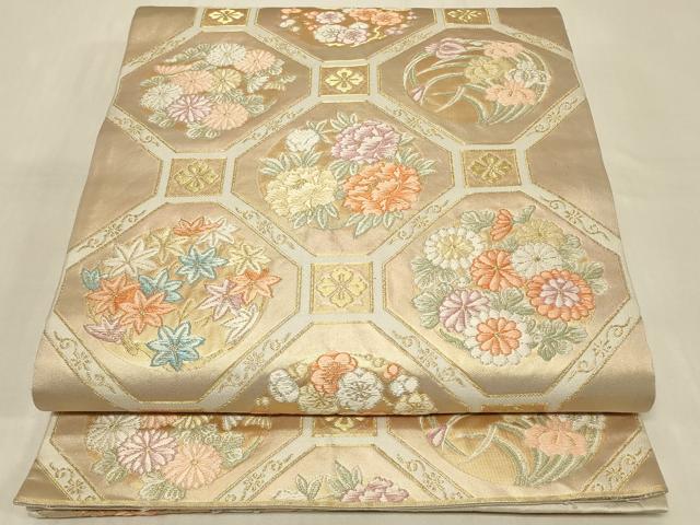 平和屋着物◎六通柄袋帯 唐織 蜀江草花丸文 金糸 正絹 逸品 CABB8376in