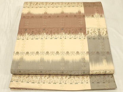 平和屋着物◎全通柄袋帯　横段花文　正絹　逸品　CABB8381in