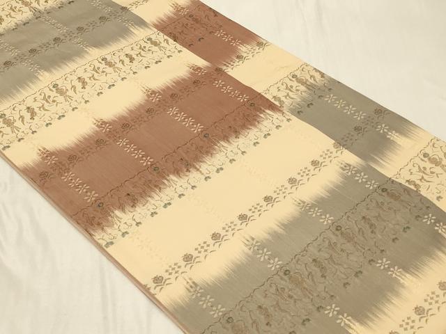 平和屋着物◎全通柄袋帯　横段花文　正絹　逸品　CABB8381in