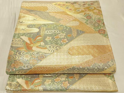 平和屋着物◎宝珠佐賀錦 六通柄袋帯 九百錦 流水花鳥文 金糸 正絹 逸品 CABB8384in