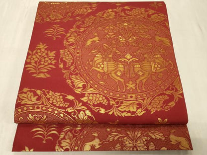 平和屋着物◎六通柄 本袋帯 絵皿狩猟文 金糸 正絹 逸品 CABB8389in