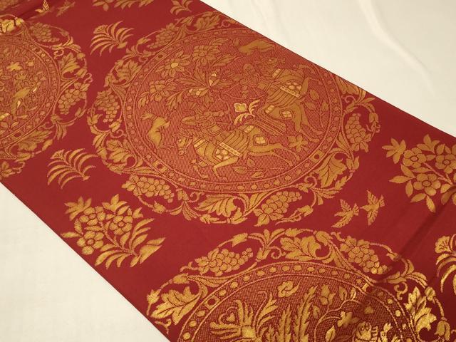 平和屋着物◎六通柄 本袋帯 絵皿狩猟文 金糸 正絹 逸品 CABB8389in