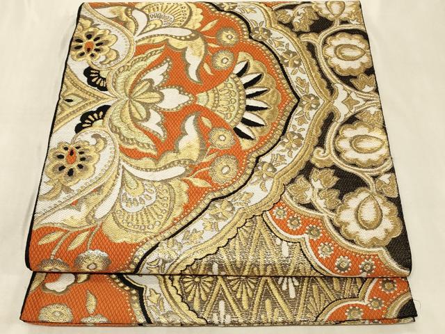 平和屋着物◎六通柄 京袋帯 更紗花文 金糸 正絹 逸品 CABB8391in