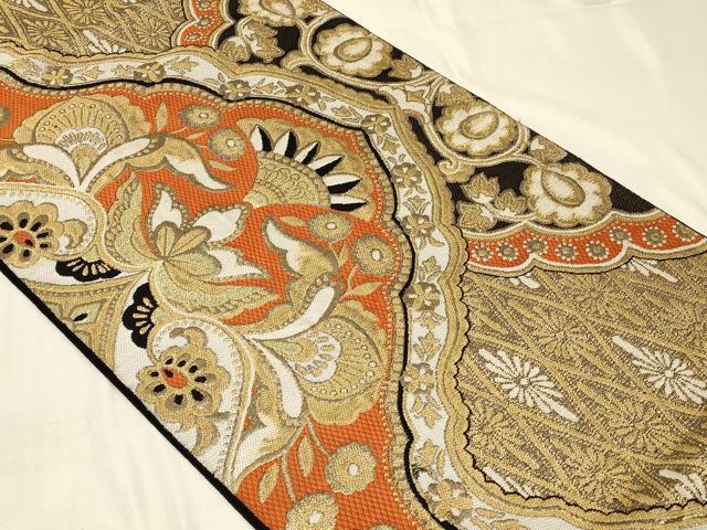 平和屋着物◎六通柄 京袋帯 更紗花文 金糸 正絹 逸品 CABB8391in