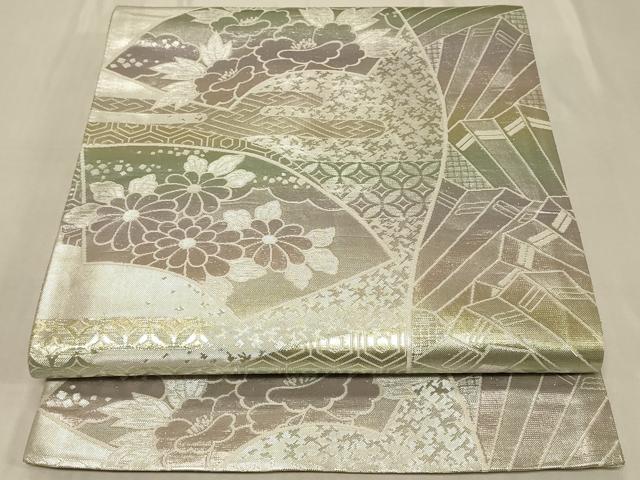 平和屋着物◎佐賀錦　六通柄袋帯　地紙草花文　金銀糸　正絹　逸品　CABB8392in