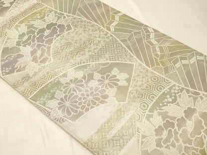 平和屋着物◎佐賀錦　六通柄袋帯　地紙草花文　金銀糸　正絹　逸品　CABB8392in