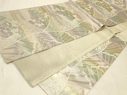 平和屋着物◎佐賀錦　六通柄袋帯　地紙草花文　金銀糸　正絹　逸品　CABB8392in