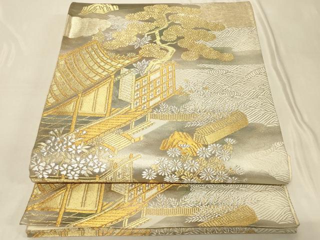 平和屋着物◎六通柄袋帯 風景文 金銀糸 正絹 逸品 CABB8395in